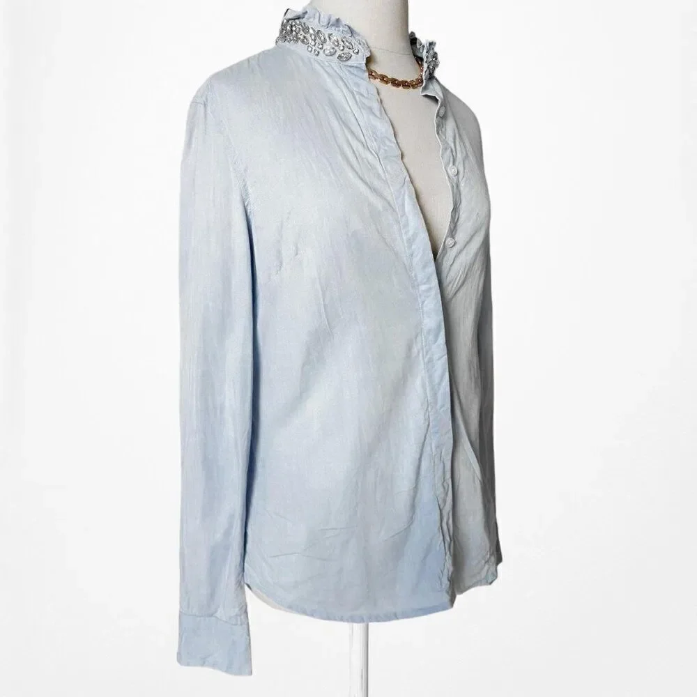 Vintage Y2K 90s Blue Rhinestone Embellished Button Down Shirt Size 6/S/M - Picture 5 of 7